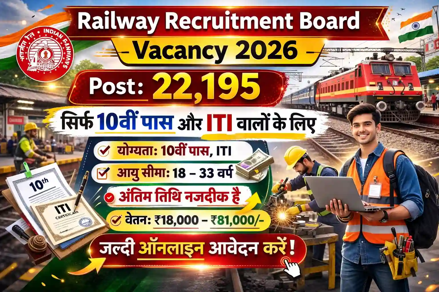 Railway RRB Group-D Level-1 Vacancy 2026 22,195 Post Apply Form