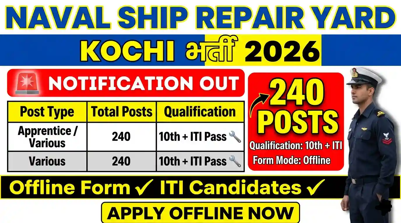 Naval Ship Repair Yard Kochi Vacancy 2026: 240 Posts Apply Form