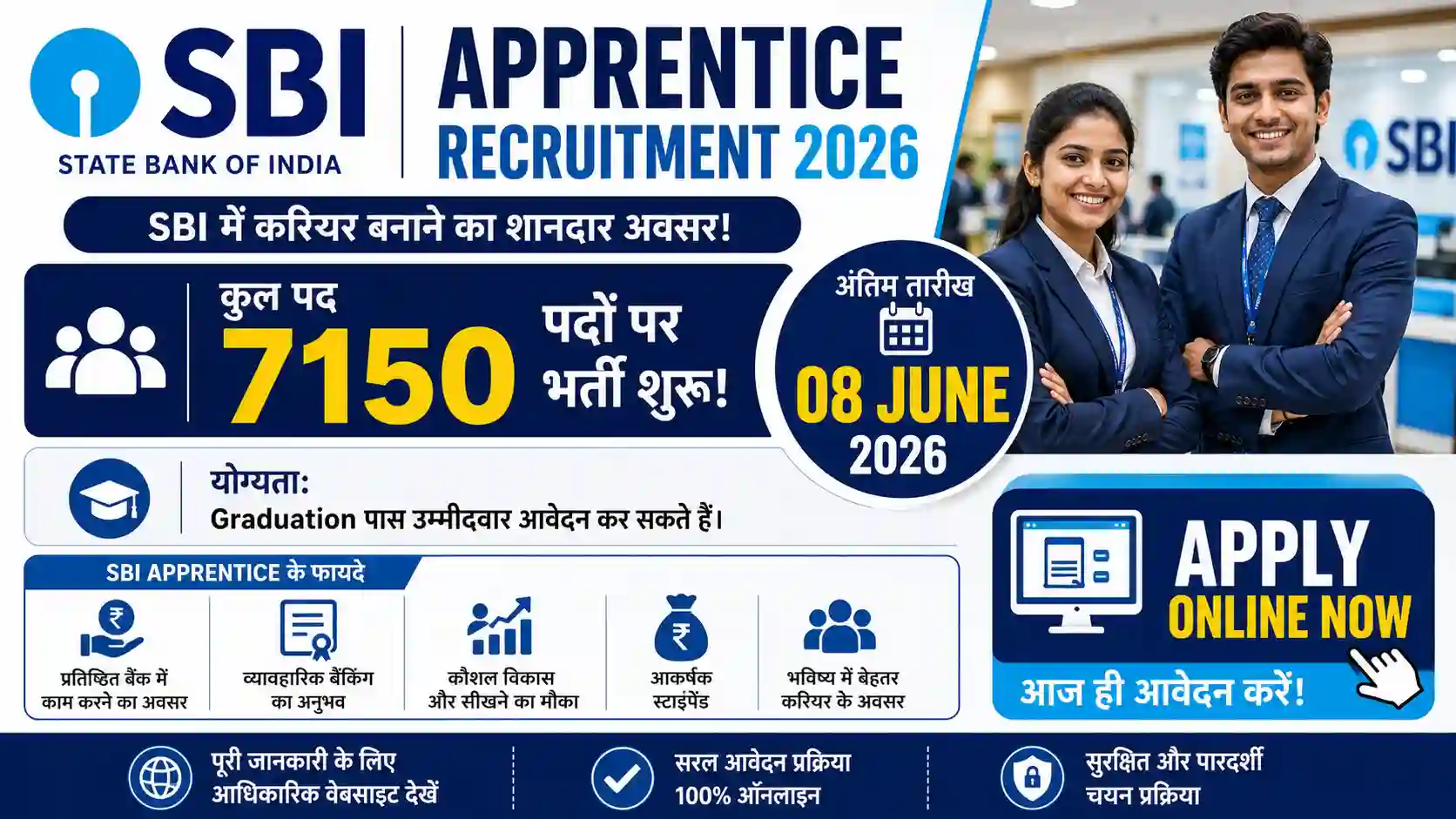 SBI Apprentice Recruitment 2026: 7150 पदों पर भर्ती का Notification जारी, 08 June से पहले Apply करें