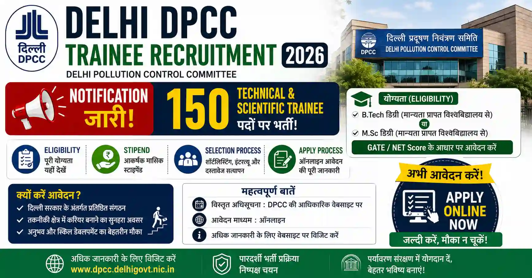 DPCC Trainee Recruitment 2026: 150 पदों पर भर्ती, ₹28,000 Stipend के साथ करें Online Apply
